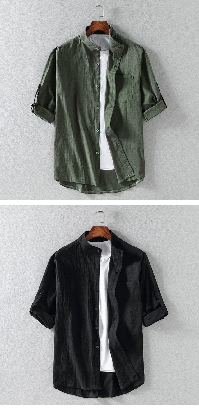 Men's Casual Linen Short Sleeve Shirt Detail
