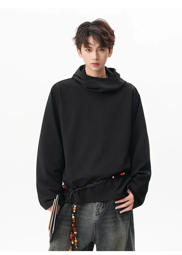 Men's 2025 Fall Retro High - neck Hoodie Detail