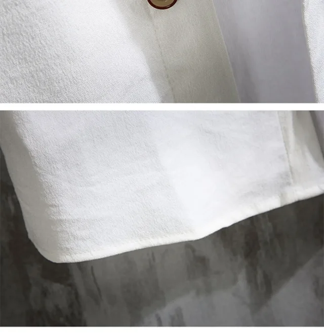 Men's Oversized Cotton Linen 3/4 Sleeve Shirt Detail