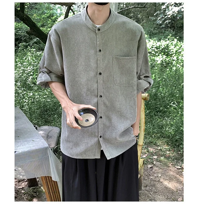 Men's Vintage Korean Corduroy Shirt Jacket Detail