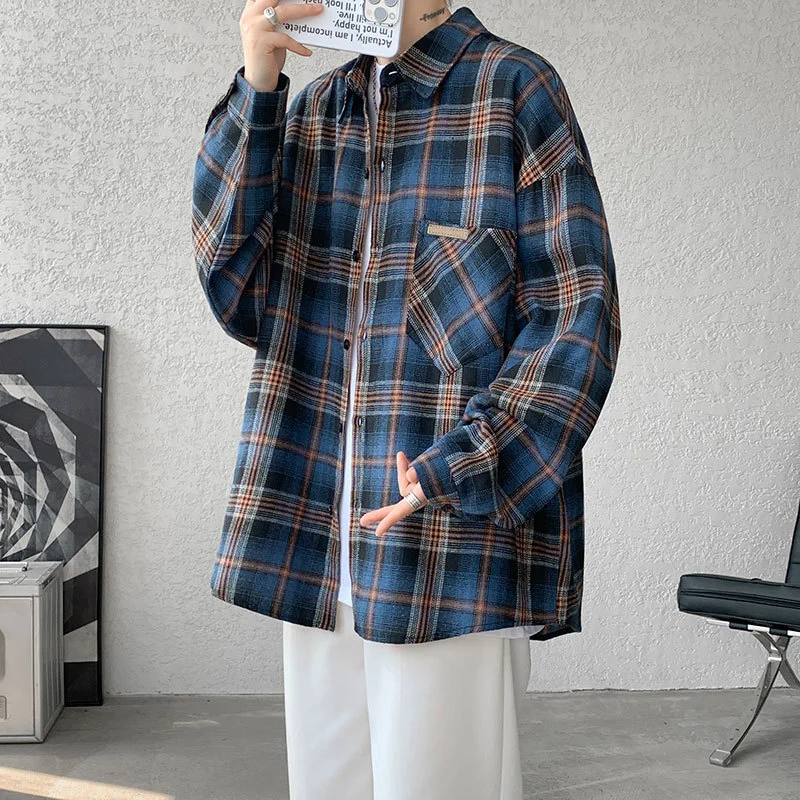 Men's Japanese Brushed Plaid Warm Shirt Jacket