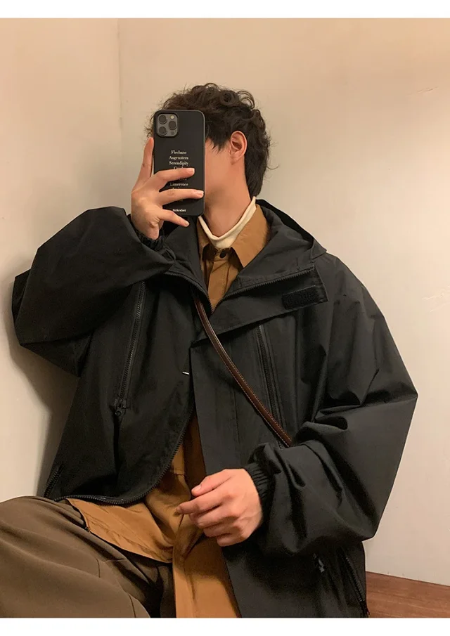Men's HK Style A/W Loose Warm Hooded Jacket Detail
