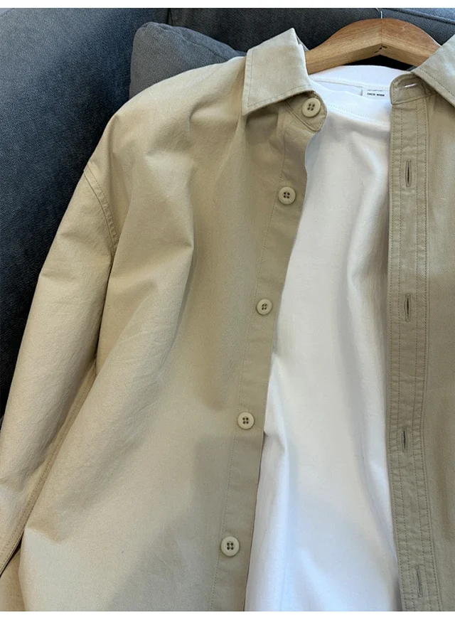 2025 Men's Khaki Cotton Work Shirt Detail