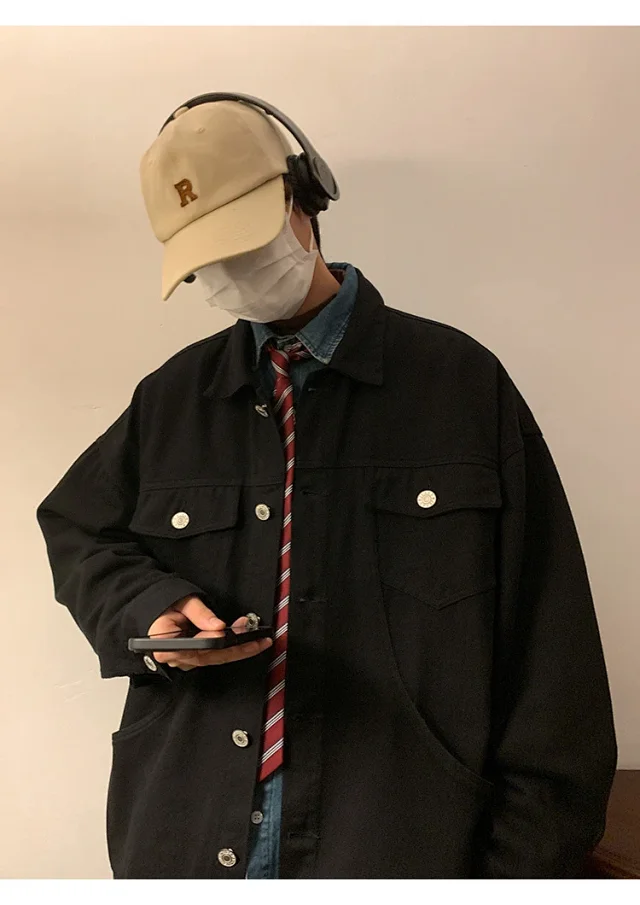 Men's Korean Relaxed Cotton Denim Jacket Detail