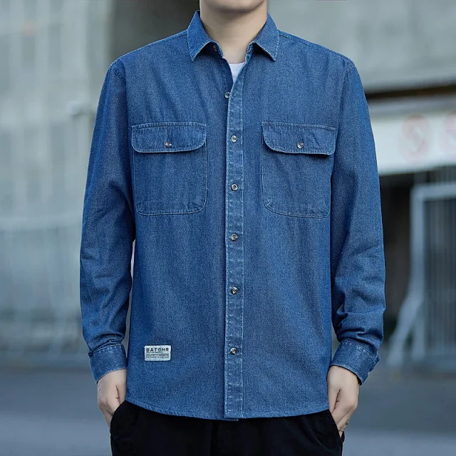 Men's Vintage Denim Oversize Work Shirt Detail