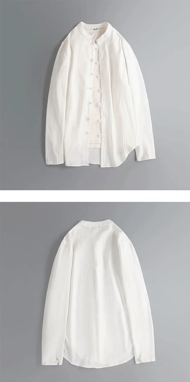 Men's Linen Long-Sleeve Vintage Tang Shirt Detail