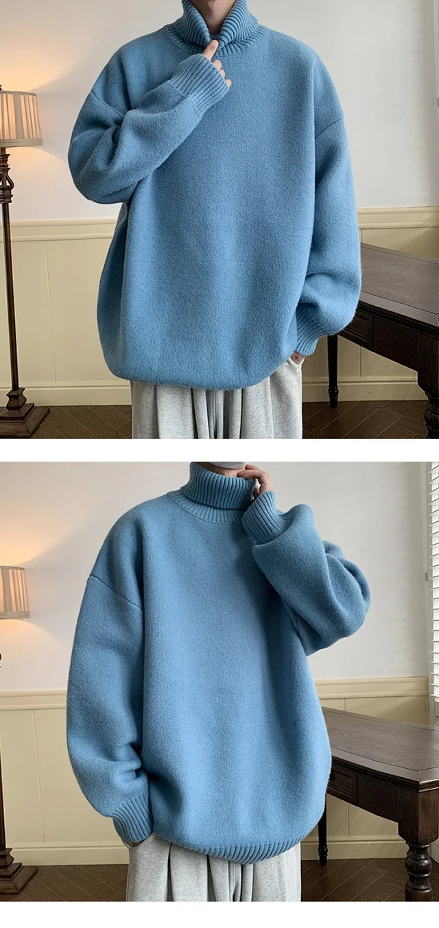 Men's Grey High-Neck Relaxed Sweater Detail