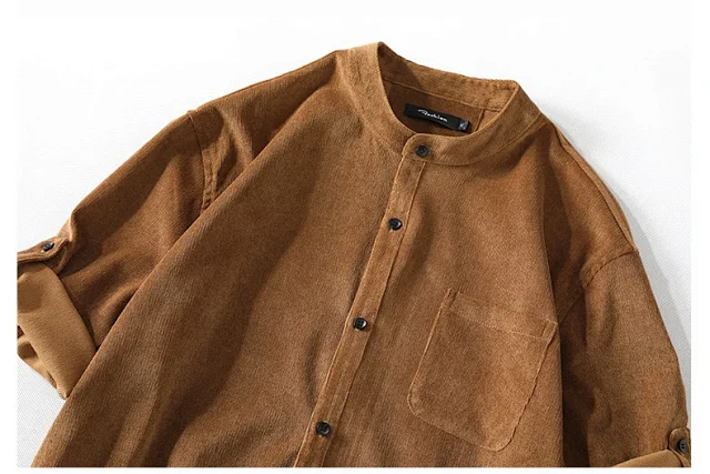 Men's Mid-Sleeve Vintage Korean Corduroy Shirt Detail