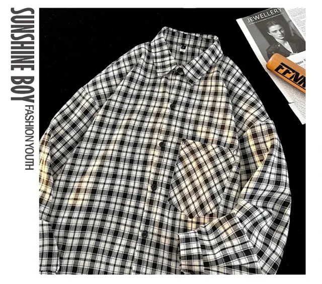 Men's Japanese Brushed Cotton Plaid Shirt Jacket Detail