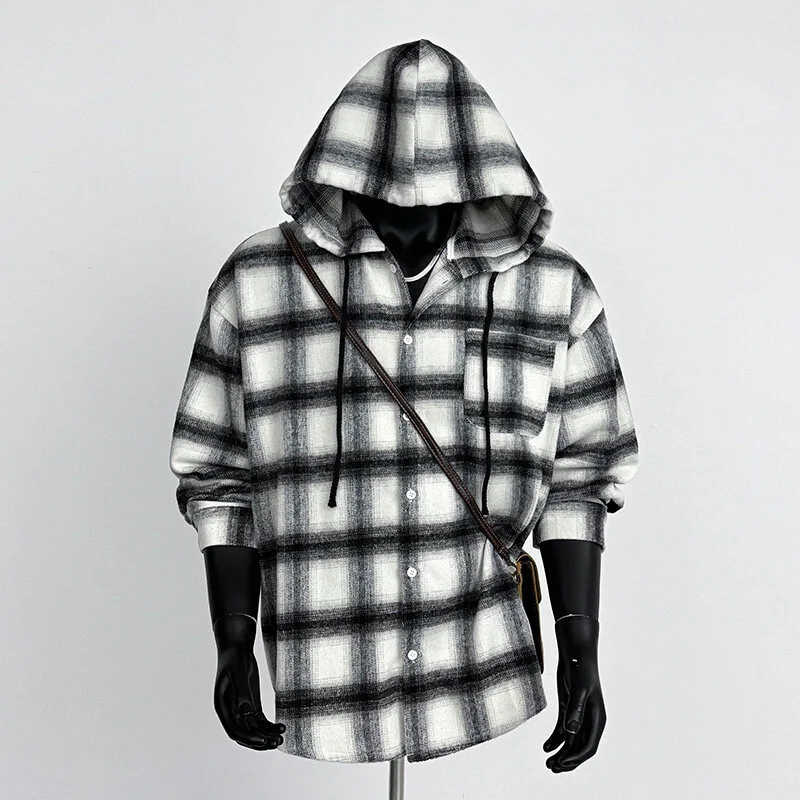 2025 Cyber Men's Plaid Hoodie Shirt Jacket