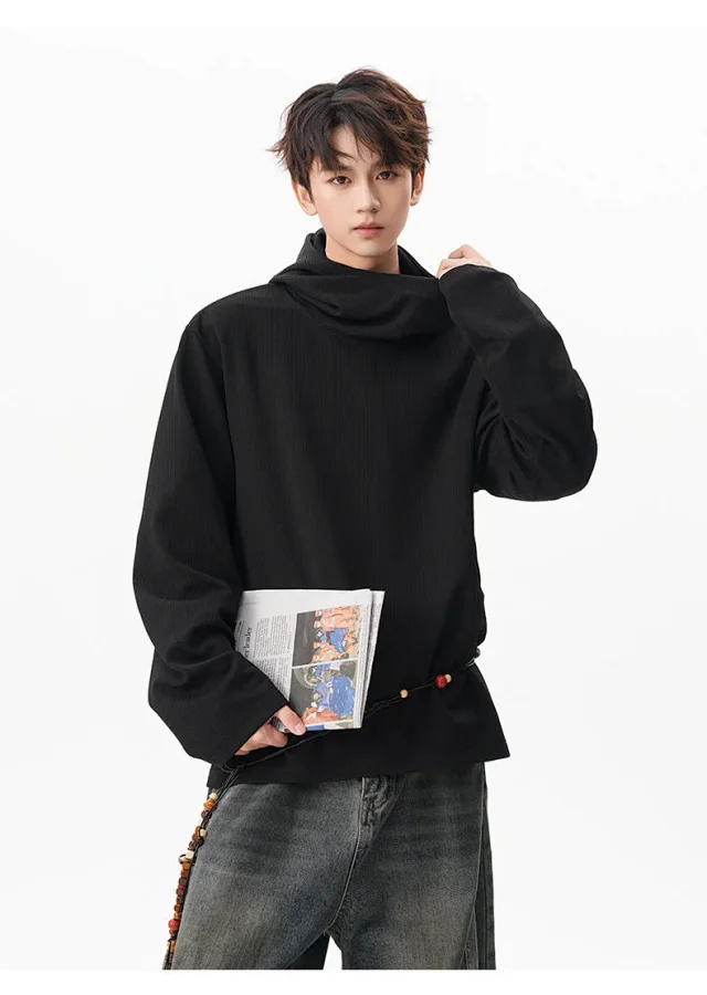 Men's 2025 Fall Retro High - neck Hoodie Detail