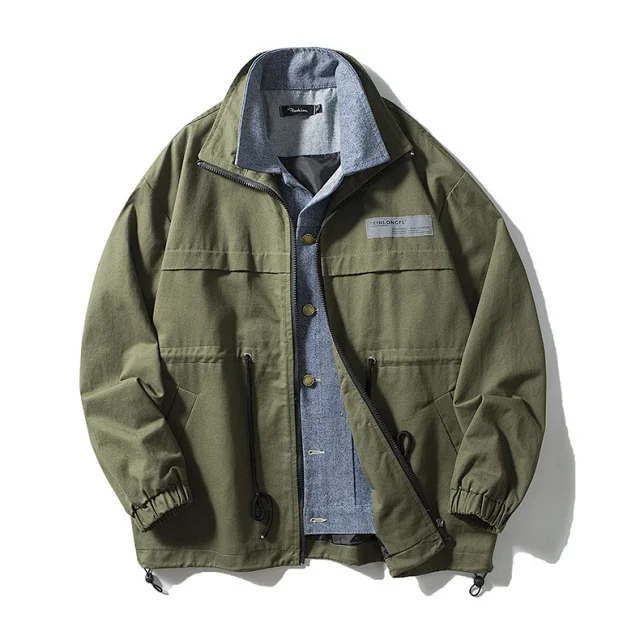 Men's Retro Patchwork Denim Baseball Jacket Detail