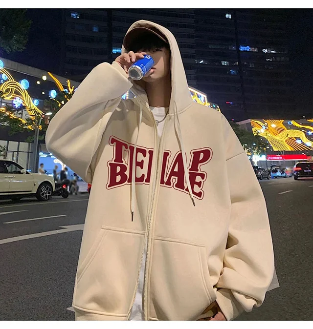 Men's Hip Hop Oversized Zip Hoodie Detail