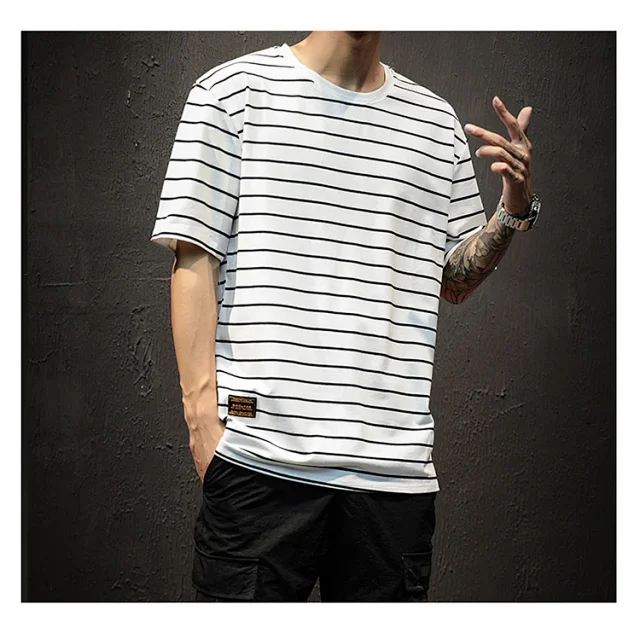 Men's Plus Size Summer Striped T-Shirt Detail