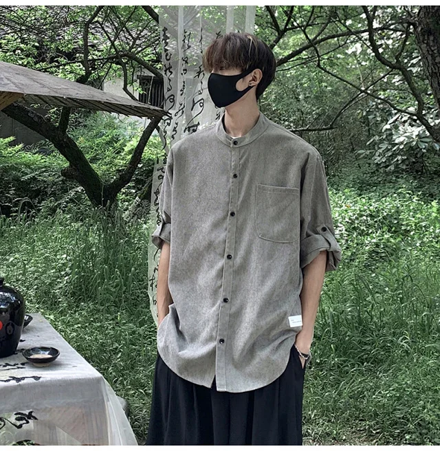 Men's Vintage Korean Corduroy Shirt Jacket Detail