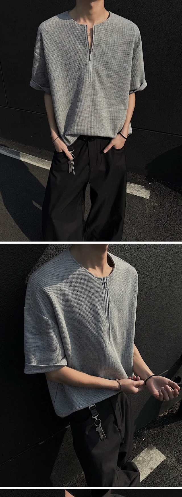 Men's Waffle Half-Zip Henley Tee Detail
