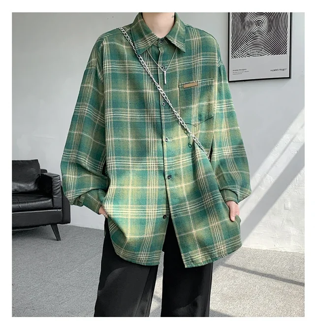Men's Japanese Brushed Plaid Warm Shirt Jacket Detail