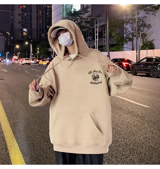 Heavyweight Cotton Rose Print Couple Hoodie Detail