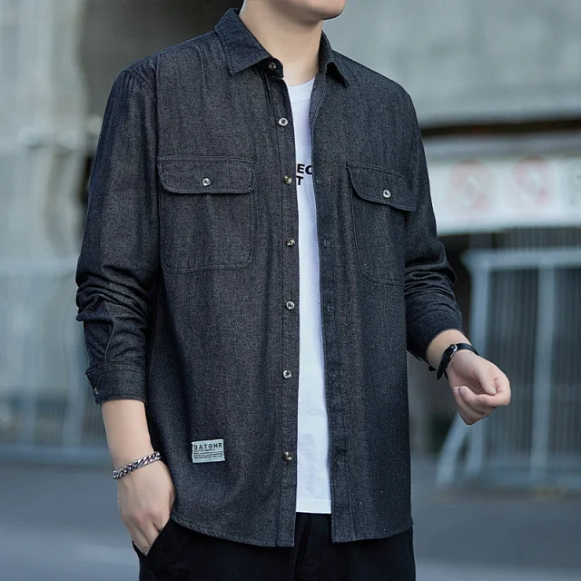 Men's Vintage Denim Oversize Work Shirt Detail