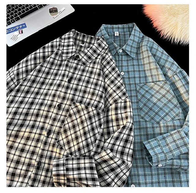 Men's Japanese Brushed Cotton Plaid Shirt Jacket Detail