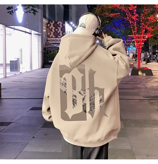 Japanese Hiphop Men's Oversized Cotton Hoodie Detail