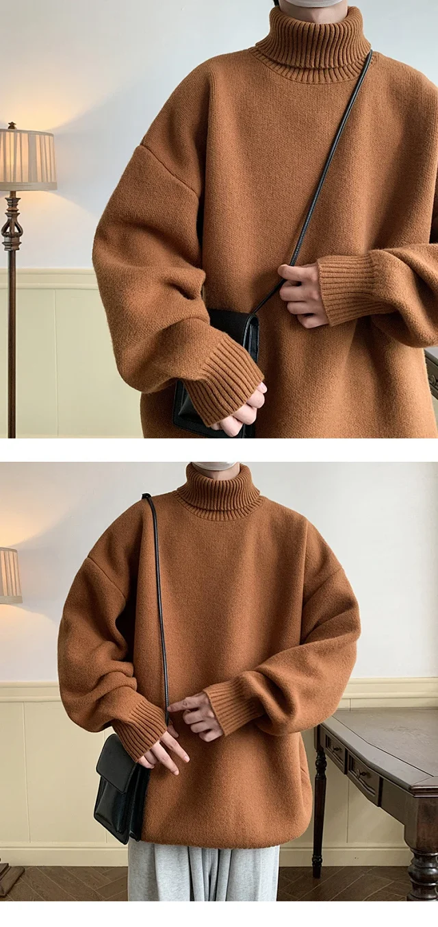 Men's Grey High-Neck Relaxed Sweater Detail