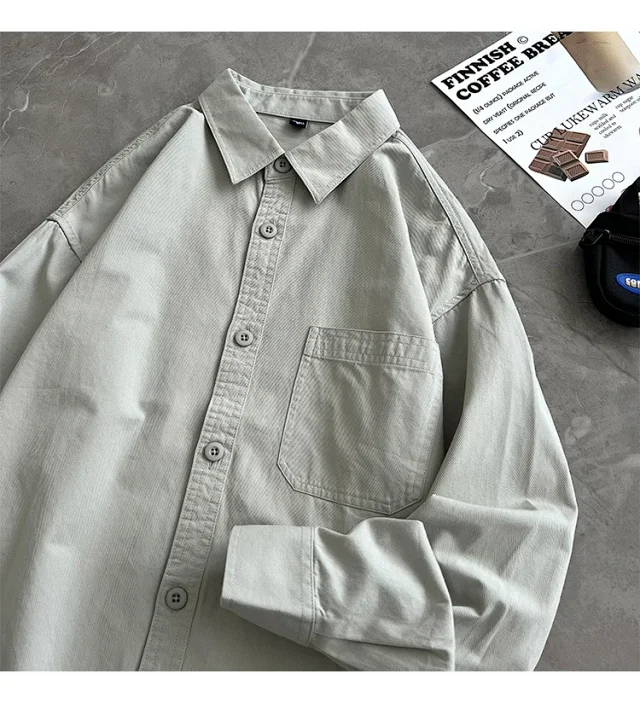2025 Men's Khaki Cotton Work Shirt Detail