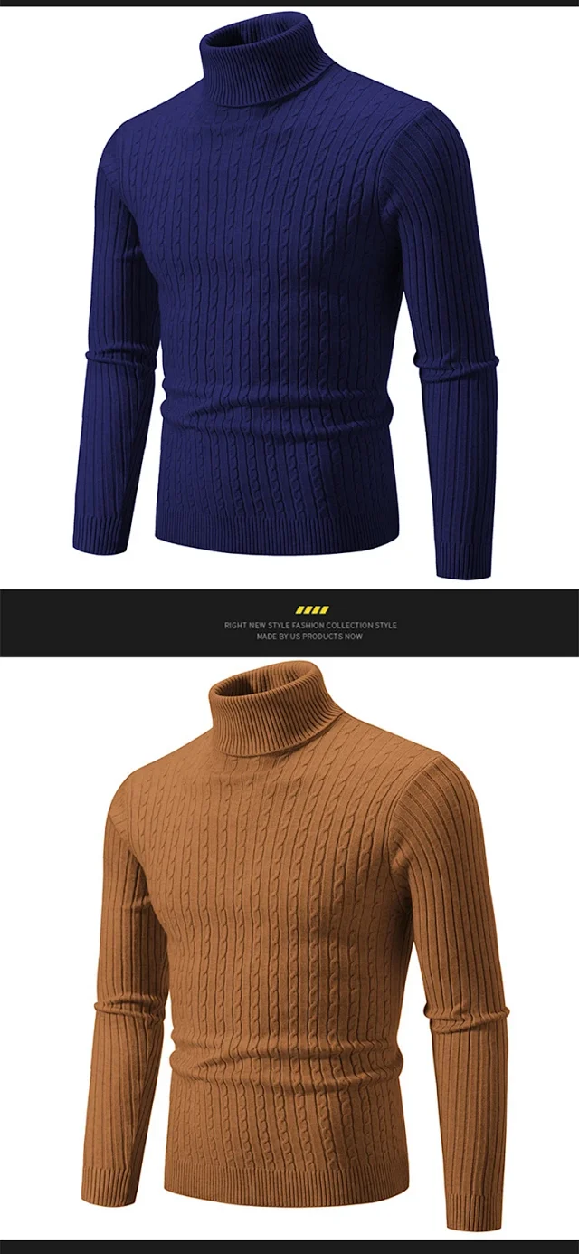 Men's Retro Solid Turtleneck Slim Sweater Detail