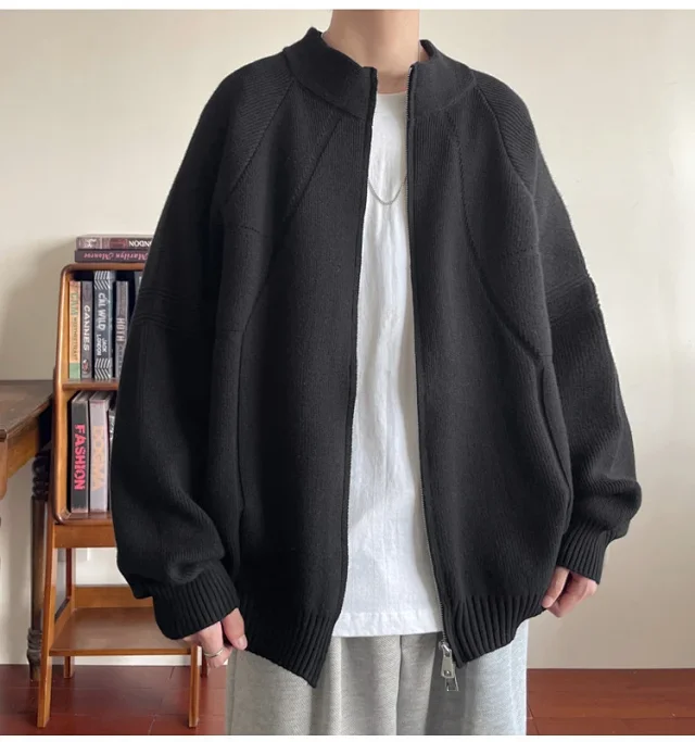 Men's Japanese Loose Zip Knit Cardigan Detail