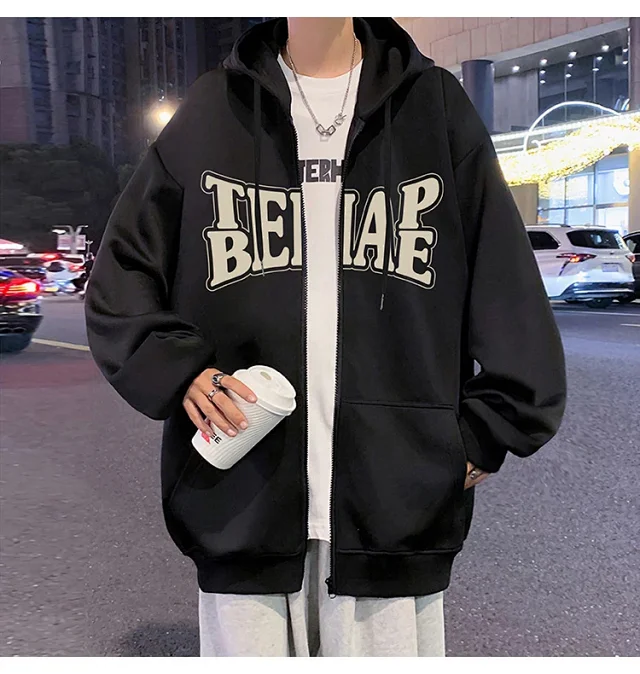 Men's Hip Hop Oversized Zip Hoodie Detail