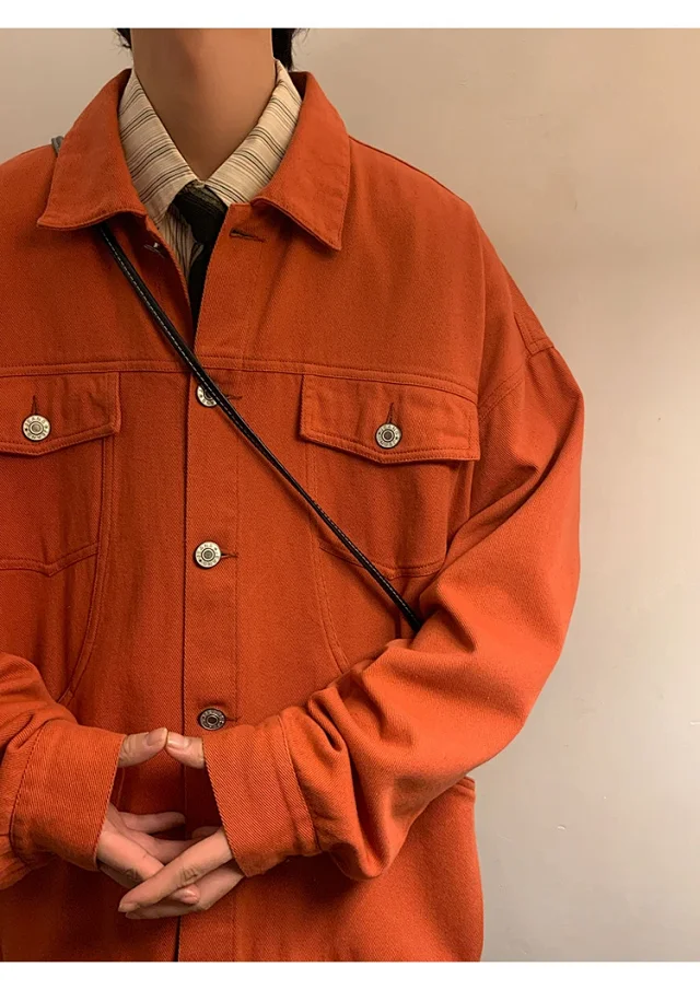 Men's Korean Relaxed Cotton Denim Jacket Detail