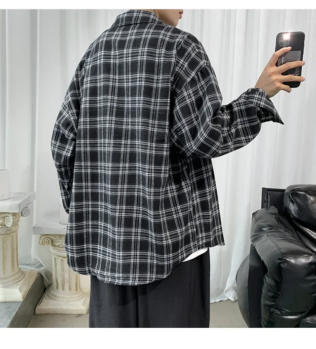 Men's Casual Retro Brushed Plaid Overshirt Detail