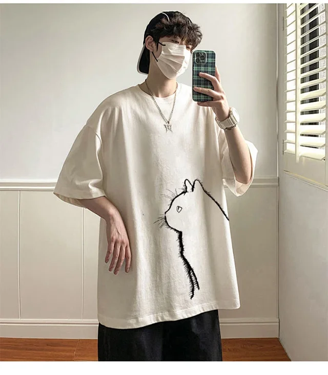 Men's Couple Cat Print Tee Detail
