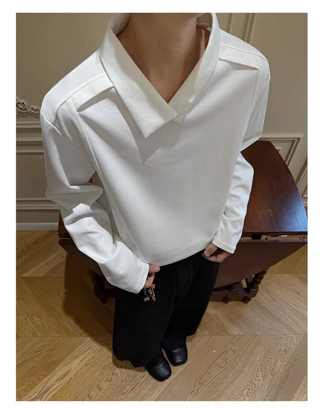 Men's White Deconstructed Polo Long Sleeve Detail