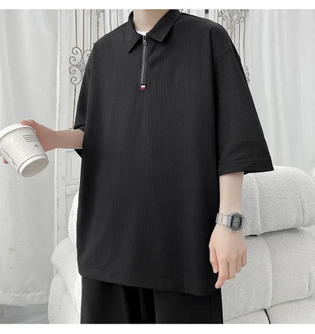 Men's Retro Quick-Dry Half-Zip Polo Detail