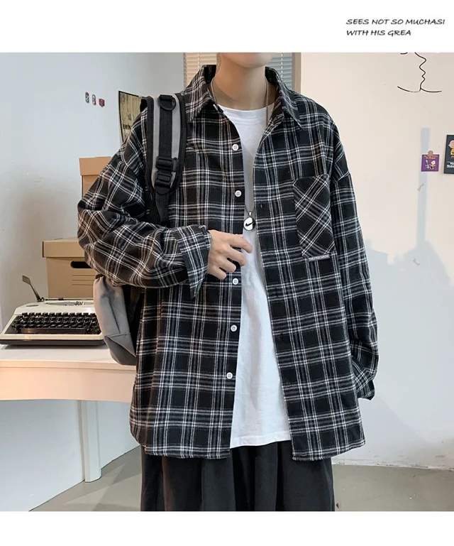 Men's Casual Retro Brushed Plaid Overshirt Detail
