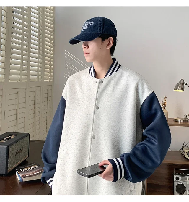 Men's Trendy Stand-Collar Baseball Jacket Detail