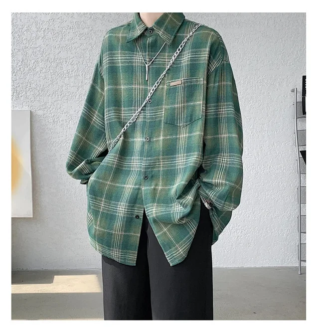 Men's Japanese Brushed Plaid Warm Shirt Jacket Detail