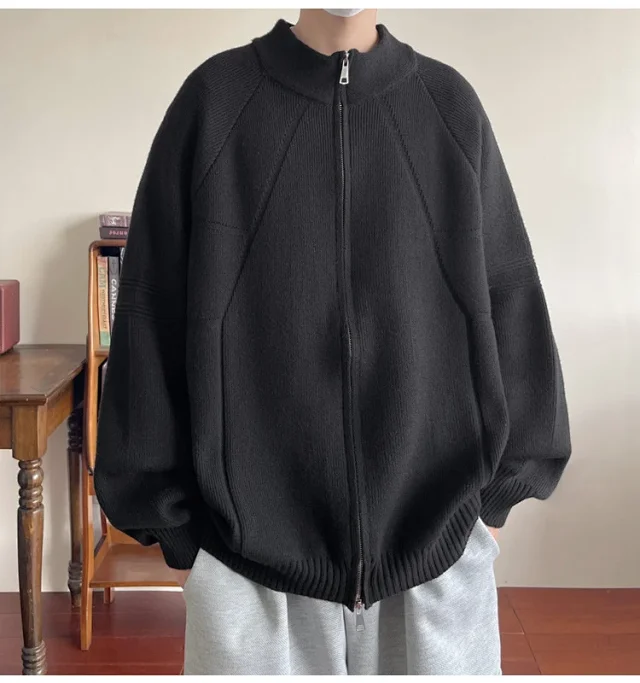 Men's Japanese Loose Zip Knit Cardigan Detail