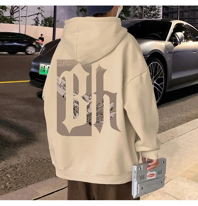 Japanese Hiphop Men's Oversized Cotton Hoodie Detail