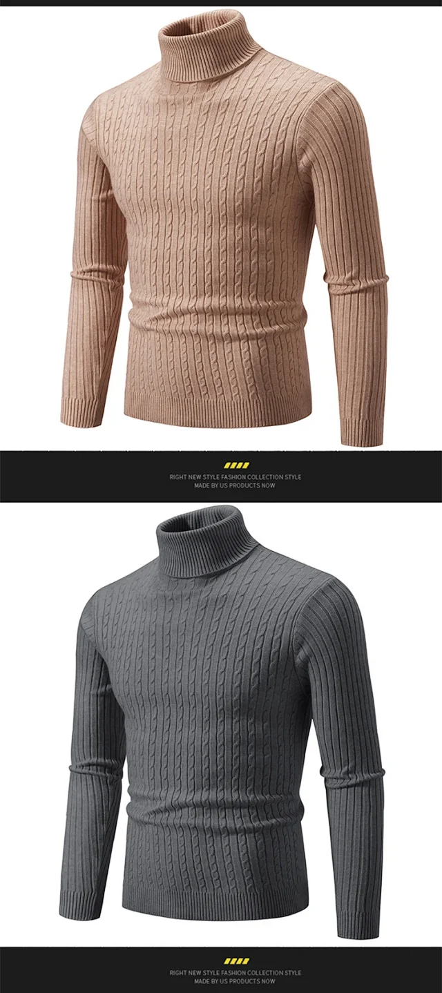 Men's Retro Solid Turtleneck Slim Sweater Detail