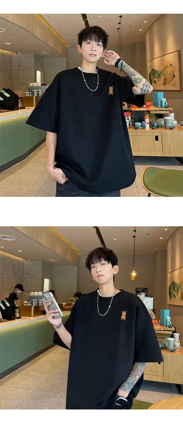 Men's Burgundy 3/4 Sleeve Oversized Tee Detail