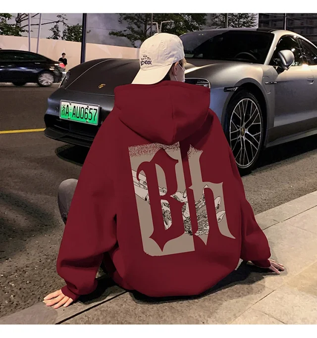 Japanese Hiphop Men's Oversized Cotton Hoodie Detail