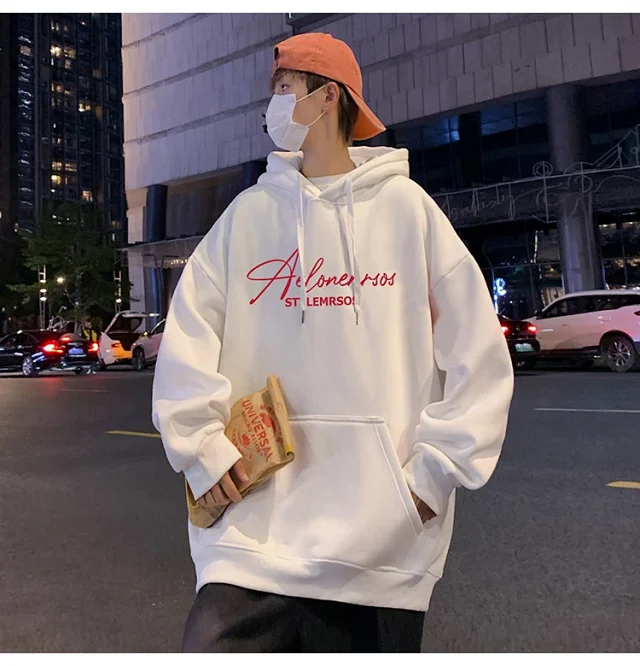 American Streetwear Men's Oversized Cotton Hoodie Detail