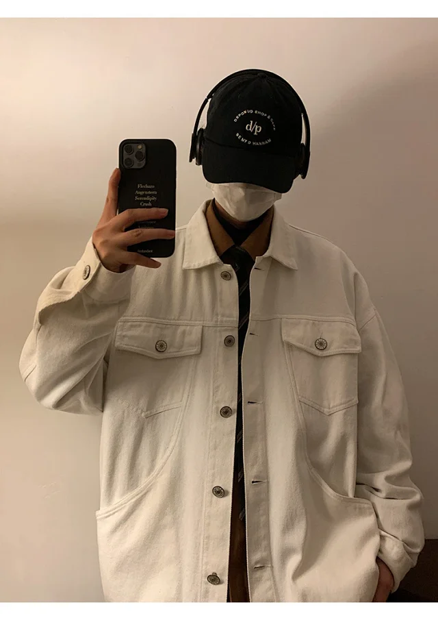 Men's Korean Relaxed Cotton Denim Jacket Detail