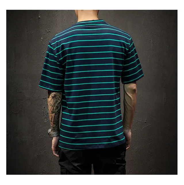 Men's Plus Size Summer Striped T-Shirt Detail