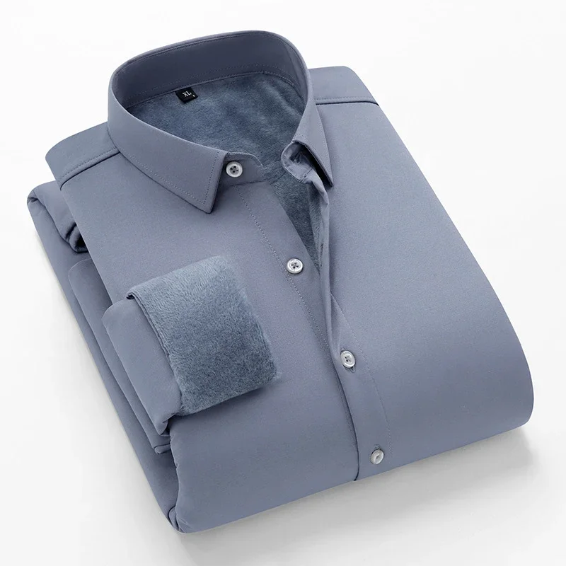 2025 Korean Men's Fleece-Lined Long-Sleeve Shirt