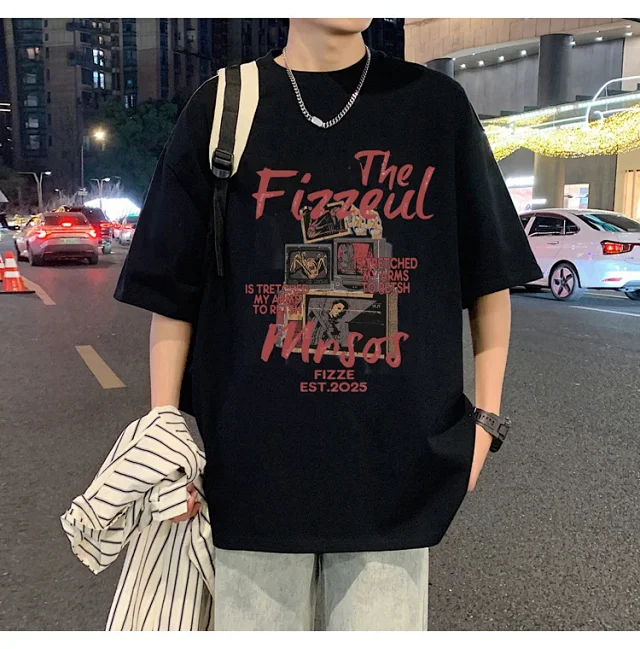 Men's Trendy Oversized Heavyweight Cotton T-Shirt Detail