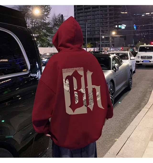 Japanese Hiphop Men's Oversized Cotton Hoodie Detail