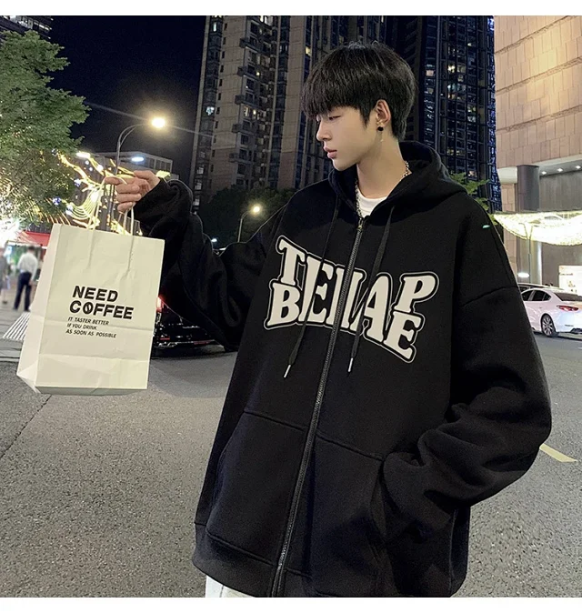 Men's Hip Hop Oversized Zip Hoodie Detail